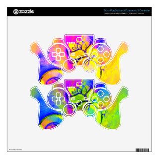 WHIMSICAL FLOWERS pink yellow fuchsia blue green PS3 Controller Decals