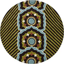 Hand tufted Abstract Mandara Brown New Zealand Wool Rug (79 Round)