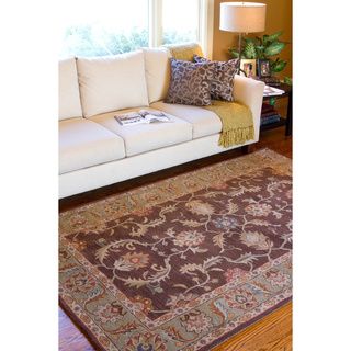 Hand tufted Traditional Hartford Chocolate Floral Border Wool Rug (9 X 12)