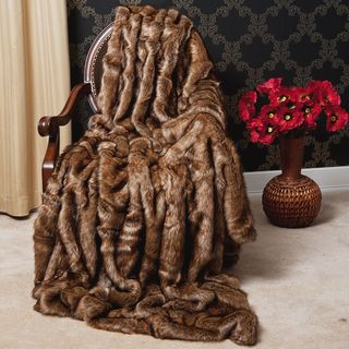 None Coyote Faux Fur 58x60 inch Throw Blanket Brown Size King