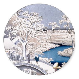 歌川広重 「 目黒太鼓橋夕日の岡」 Hiroshige Round Stickers