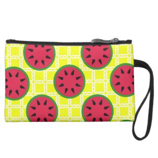 Bright Summer Picnic Watermelons on Yellow Squares Wristlet Clutches