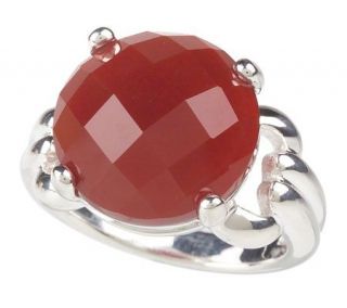 Sterling Round Faceted Carnelian Ring —