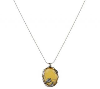 Or Paz Sterling Table Cut Chalcedony Leaf Overlay Pendant w/Chain —