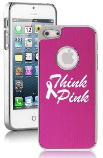Apple iPhone 5 5S Hot Pink 5E2017 Aluminum Plated Chrome Hard Back Case Cover Think Pink Breast Cancer Awareness Cell Phones & Accessories