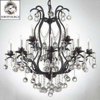 WROUGHT IRON CRYSTAL CHANDELIER CHANDELIERS LIGHTING DRESSED W/ CRYSTAL BALLS    