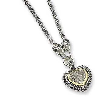 Sterling Silver w/14k Gold 1/6ct. Diamond Heart 17in Necklace Jewelry