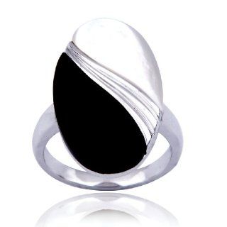 Sterling Silver Mother of Pearl and Black Onyx Oval Ring, Size 7 Jewelry
