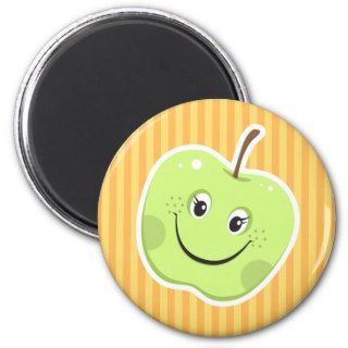 Green apple cartoon character magnet