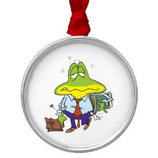 funny fatigued tired working man frog ornament