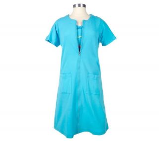 Quacker Factory Embroidered Tank NightShirt & Short Sleeve Zip Front Robe —