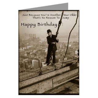 Single Large Vintage Birthday Card Of Man On A Ledge  Greeting Cards 