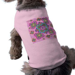 Psychedelic Pattern Hot Pink Teal Abstract Flowers Doggie T shirt