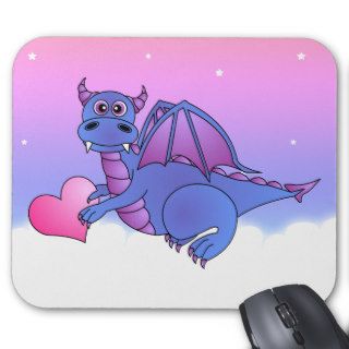 Cute Dragon Heart Mousepad Blue   Pink  Purple
