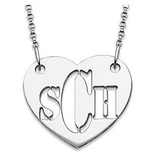 Sterling Silver Cut Out Monogram Heart Necklace   Personalized Jewelry Jewelry