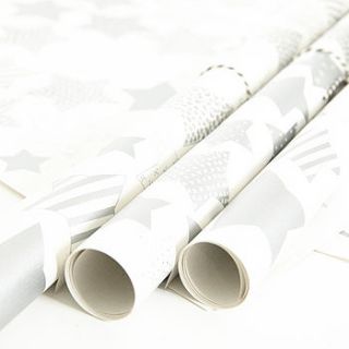 silver stars white christmas wrapping paper by sophia victoria joy