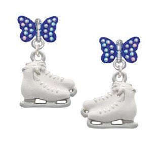 White Ice Skates Blue Sapphire Crystal Butterfly Lulu Post Earrings [Jewelry] Jewelry