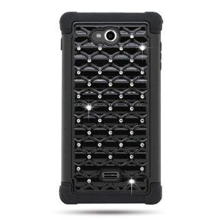 CoverON(TM) BLACK HYBRID Hard Snap On STUDDED DIAMOND Case with Soft BLACK Silicone Skin Cover For LG MS870 SPIRIT 4G (METRO PCS) [WCC363] Cell Phones & Accessories