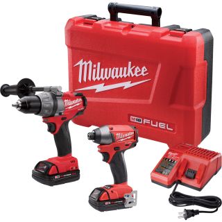 Milwaukee M18™ Fuel™ Cordless 1/2in. Drill/Driver and 1/4in. Hex Impact Driver Combo Kit — With Compact 2.0 Ah Batteries, Model# 2791-22CT  Combination Power Tool Kits