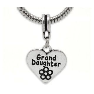 One (1) "Grand Daughter Love Heart Dangle Charm" Bead Fits Pandora Troll Chamilia Biagi Bracelet Jewelry