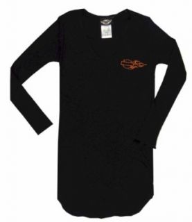 Harley Davidson Logo   Black Ribbed Sleep Tee for women (X Small) Clothing