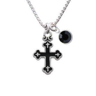 Small Black Enamel Botonee Cross with Mini Silver Cross Decorations Charm Necklace with Jet Crystal Drop Delight & Co. Jewelry