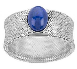 Oval Lapis Cabochon Mesh Stretch Ring 14K Gold —