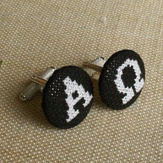 cross stitch alpha omega cufflinks by handstitched with love