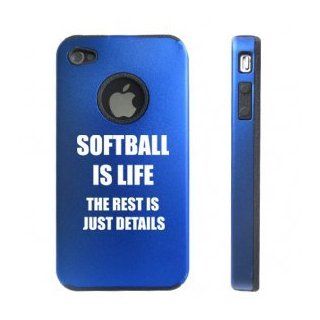 Apple iPhone 4 4S Blue D7618 Aluminum & Silicone Case Cover Softball Is Life Cell Phones & Accessories