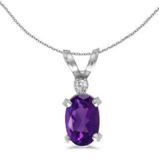 Birthstone Company 14k White Gold Oval Amethyst And Diamond Filagree Pendant with 18" Chain Jewelry