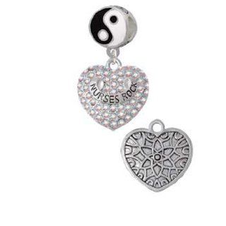 Silver Nurses Rock on AB Crystal Heart Yin Yang Charm Bead Dangle Delight & Co. Jewelry