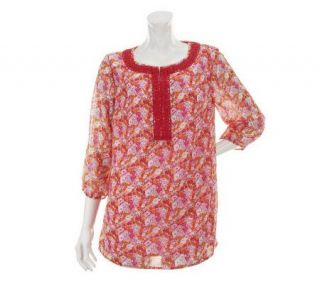 Liz Claiborne New York 3/4 Sleeve Floral Print Lined Tunic —