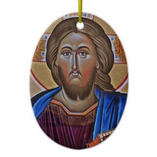 15th Century Jesus Christ with Bible Icon Christmas Tree Ornaments