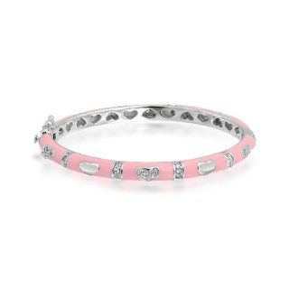 Bling Jewelry Baby Girl Bangle Bracelet Pink Enamel CZ Hearts 4.5 Inch Jewelry
