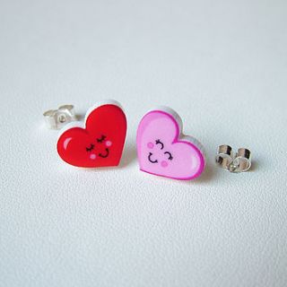 love hearts stud pink and red earrings by hoobynoo world