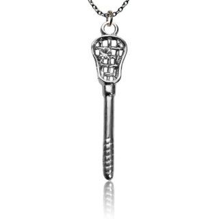 Austrian Crystal Silver Lacrosse Stick Pendant Necklace with Cubic Zirconium Jewelry