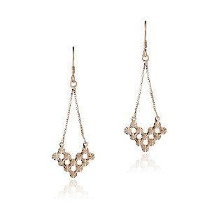 Rose Gold Tone over Sterling Silver V Shape Cut Out Chandelier Earrings Jewelry