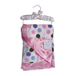 40" Reversible Satin Pink Polka Dot Baby Girl Blanket with Matching Satin Hanger Gift Set  Nursery Blankets  Baby