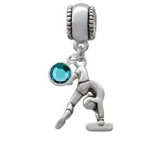 Gymnast Balance Beam Charm Bead with Blue Zircon Crystal Dangle Delight Jewelry
