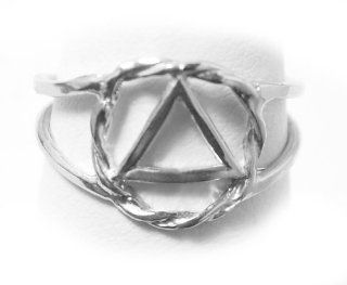 Alcoholics Anonymous Symbol Ring, AA Symbol in Twist Wire Circle, #321 7, Sterling Silver, Size 4 Jewelry