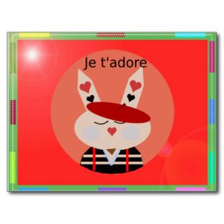 Je t'adore   French Bunny wearing Beret Postcards