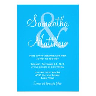Modern Azure Blue Ampersand Wedding Invitations Personalized Announcement