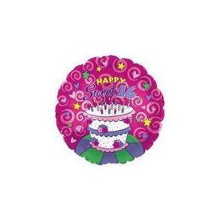 Sweet 16 Birthday Cake Design "Happy 16th Birthday" Balloon 18" Mylar (Pack of 4)   Childrens Party Balloons