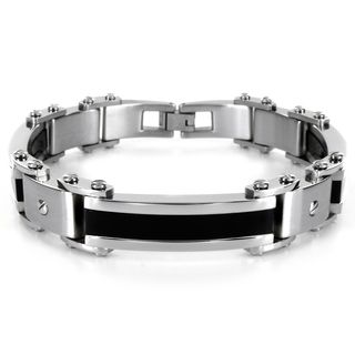 Crucible Stainless Steel Men's Black Rubber Accent Link Bracelet West Coast Jewelry Men's Bracelets