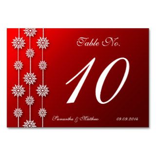 Winter Wedding Red & White Snowflakes Table Number Table Cards