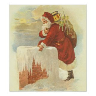 Vintage Christmas, Victorian Santa Claus Chimney Poster