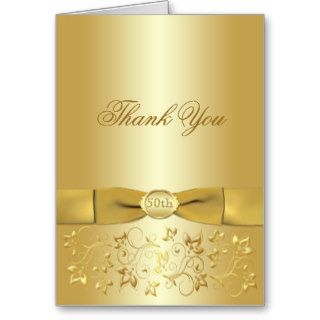 50th Anniversary Gold Floral Thank You Card Card
