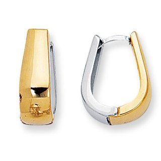 14k 2 Tone Gold Snuggable Huggie Reversible Earrings (18 x 13 mm) Hoop Earrings Jewelry