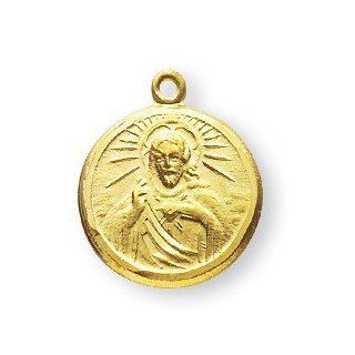 Sacred Heart of Jesus Pendant Round, 14 Karat Gold Over Sterling Silver with Chain HMH Religious Jewelry