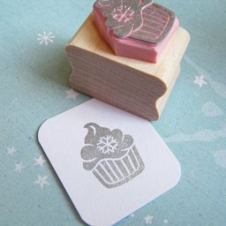 snowflake cupcake hand carved rubber stamp by skull and cross buns